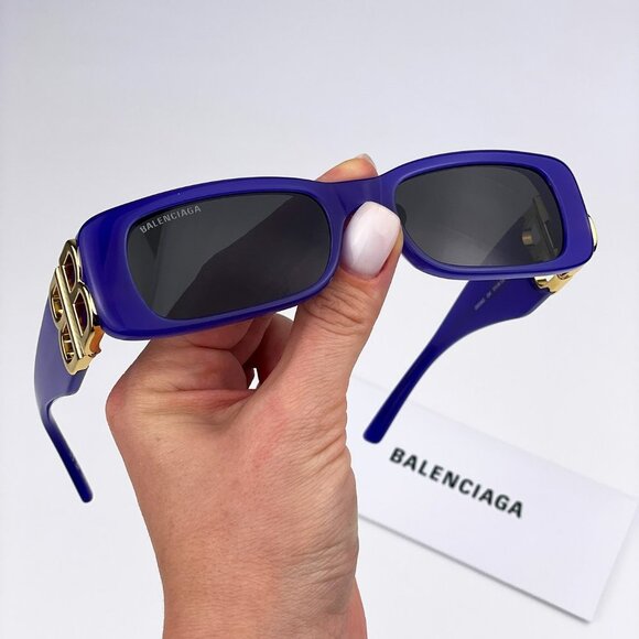 Balenciaga BB0096S 004 BRAND NEW Sunglasses Violet Gold Gray Rectangle Unisex